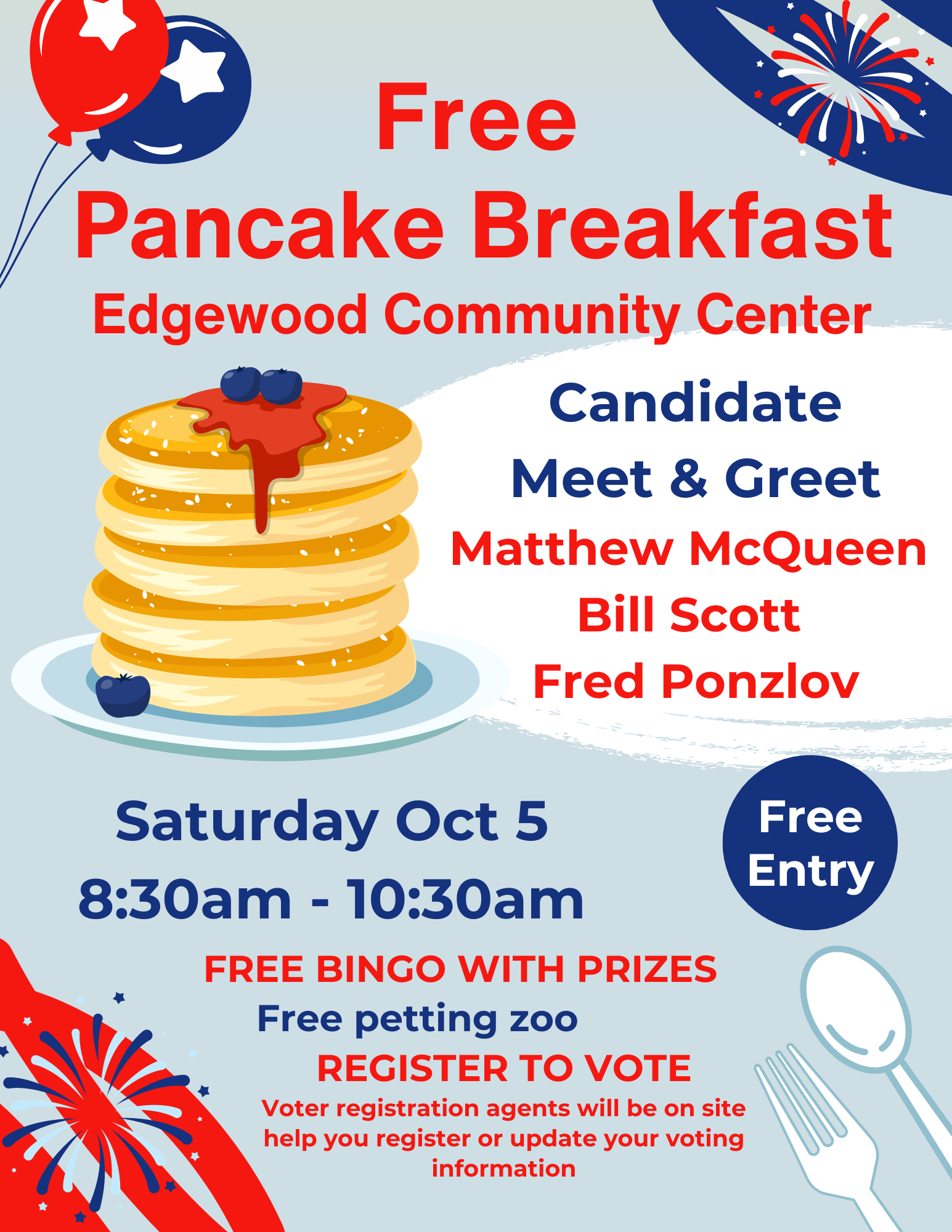 You are currently viewing Free Pancake Breakfast – Candidate Meet and greet